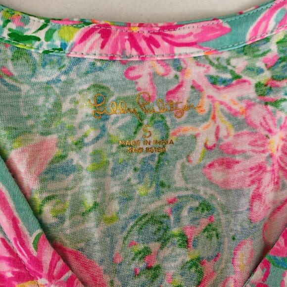 Lilly Pulitzer Pink & Green Floral Tiered Mini Dress | Size S | Tropical Print - Picture 5 of 10